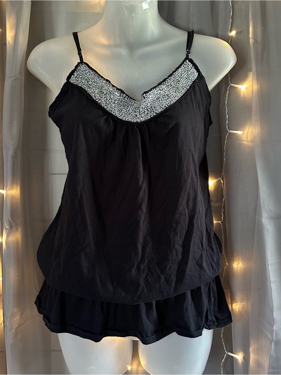 Meghan LA Tops - Y2K Meghan Noland Los Angeles black spaghetti strap tank with beaded neck Sz L